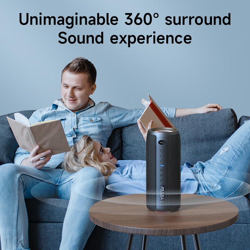 The 40W wireless speaker boasts powerful bass and immersive 3D surround sound speakers.