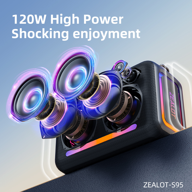 S95M 120W Portable Bluetooth Speaker, Bass Party Boombox lPX6 Waterproof LargeSpeaker, With 1-2 Micrephene