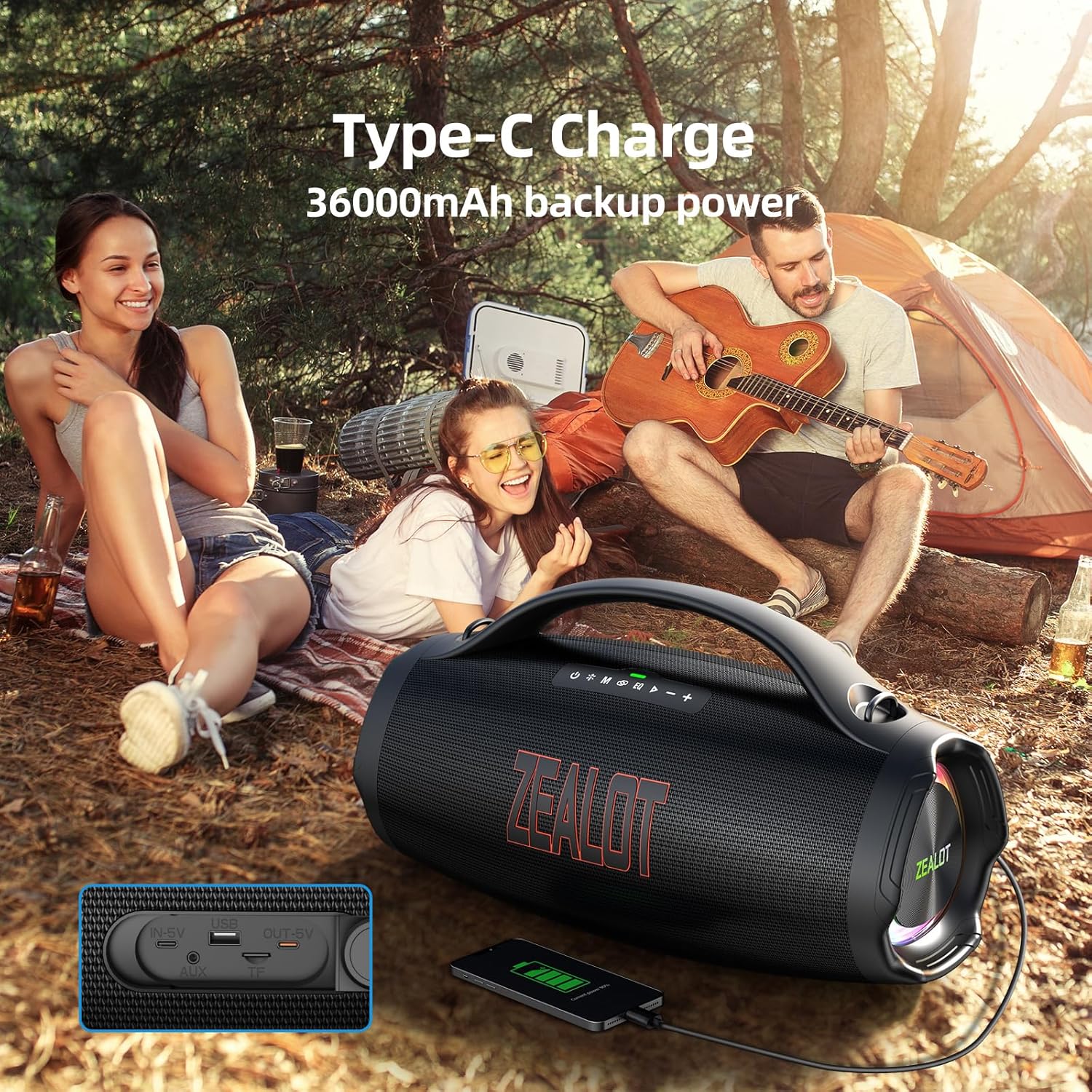 Portable Bluetooth speaker, suitable for home, outdoor, party, travel-ZEALOT