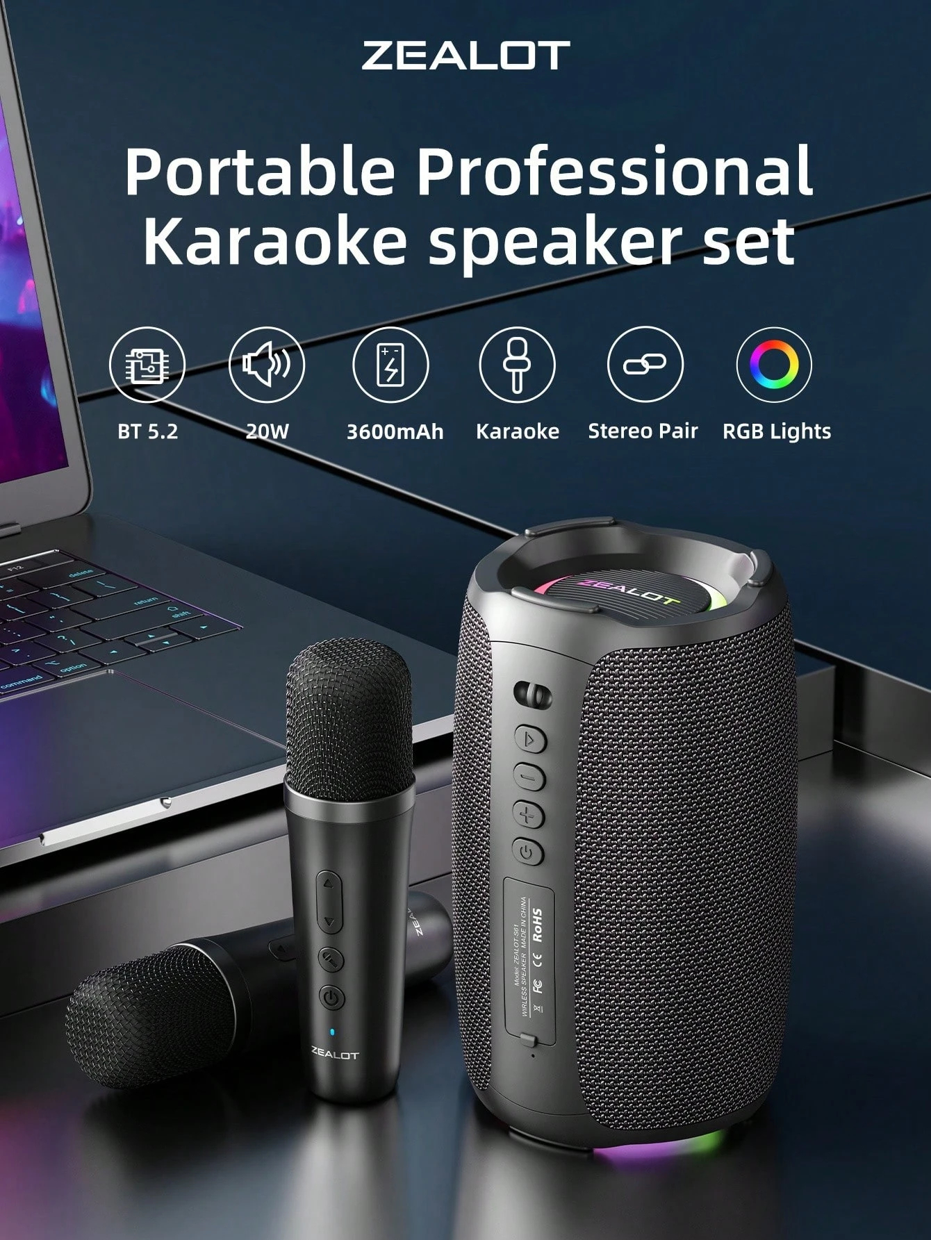 Portable wireless microphone speaker with powerful bass and 3D surround sound