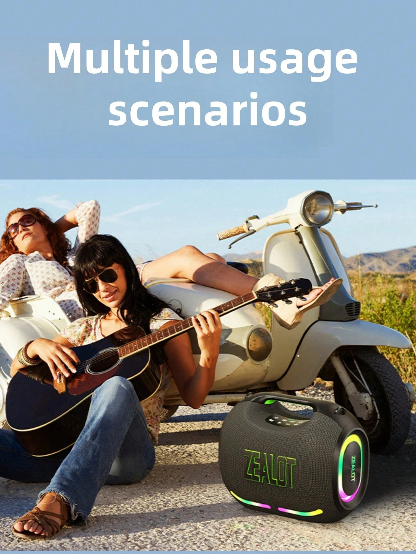 Portable wireless speaker with 4 subwoofers, powerful bass, and 3D surround sound