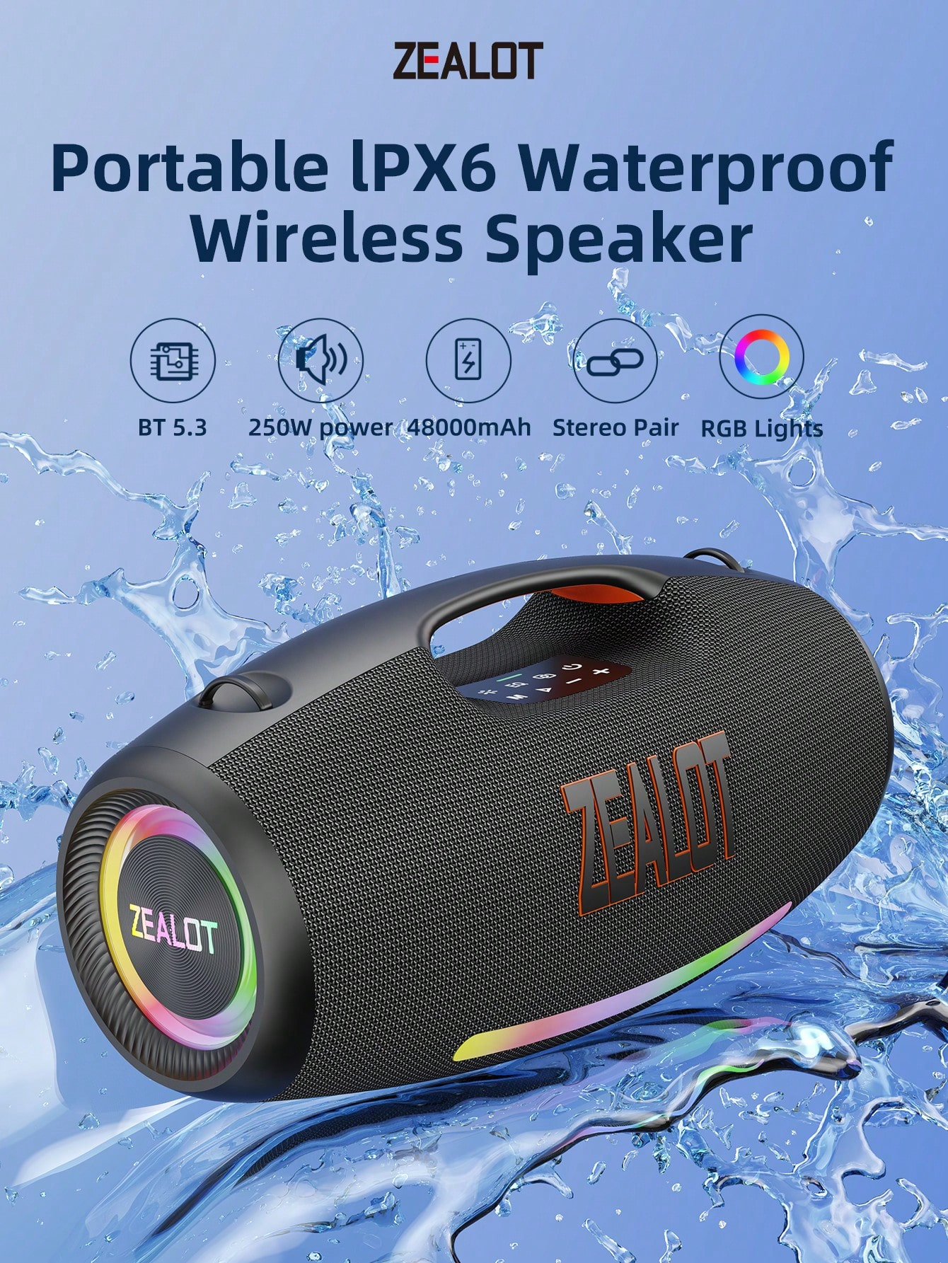 Portable wireless speaker with powerful bass and 3D surround sound
