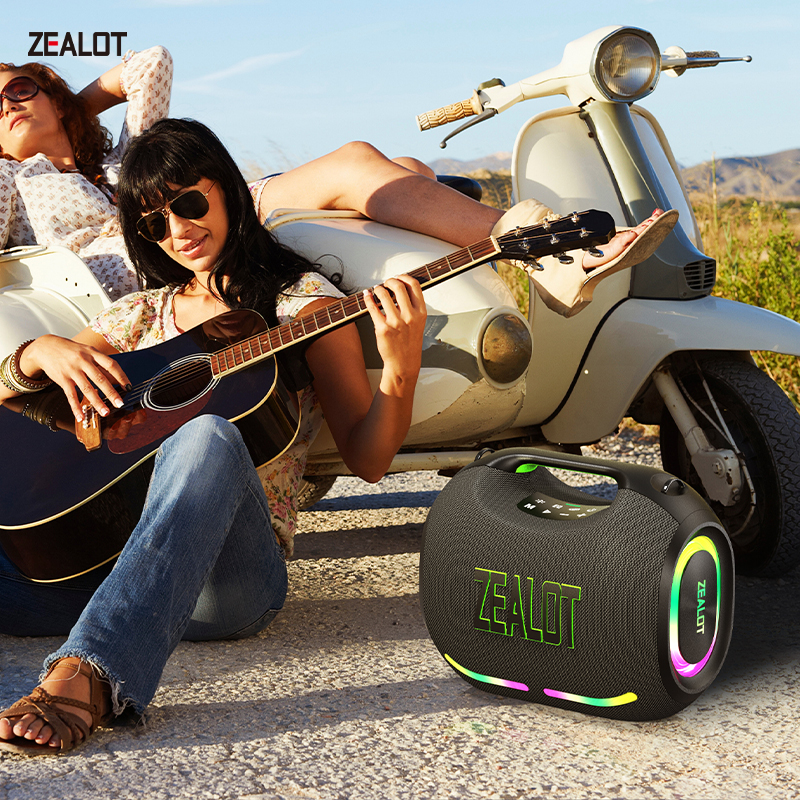 Portable wireless speaker with 4 subwoofers, powerful bass, and 3D surround sound